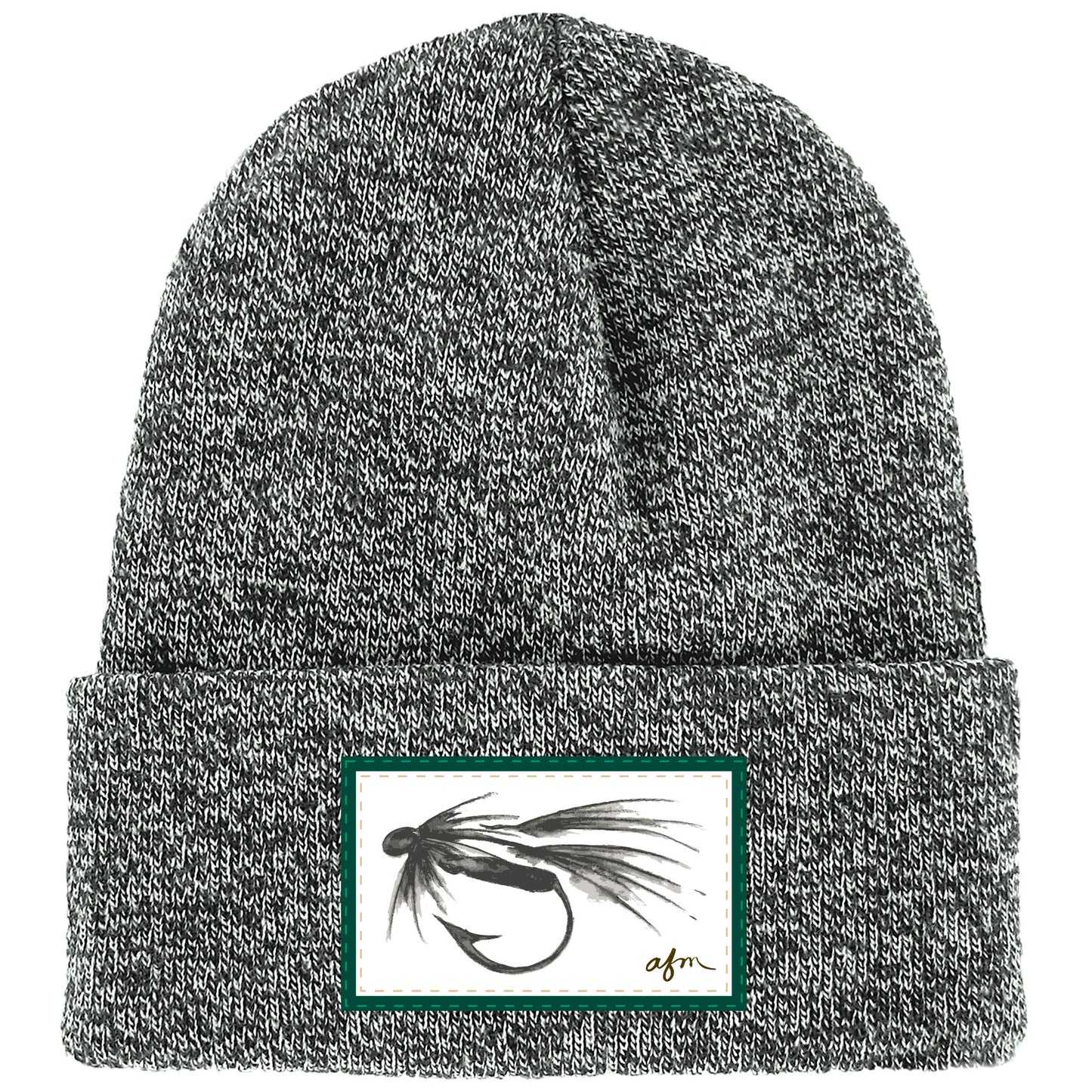 B&W Fly Cuffed Beanie in Marled Black