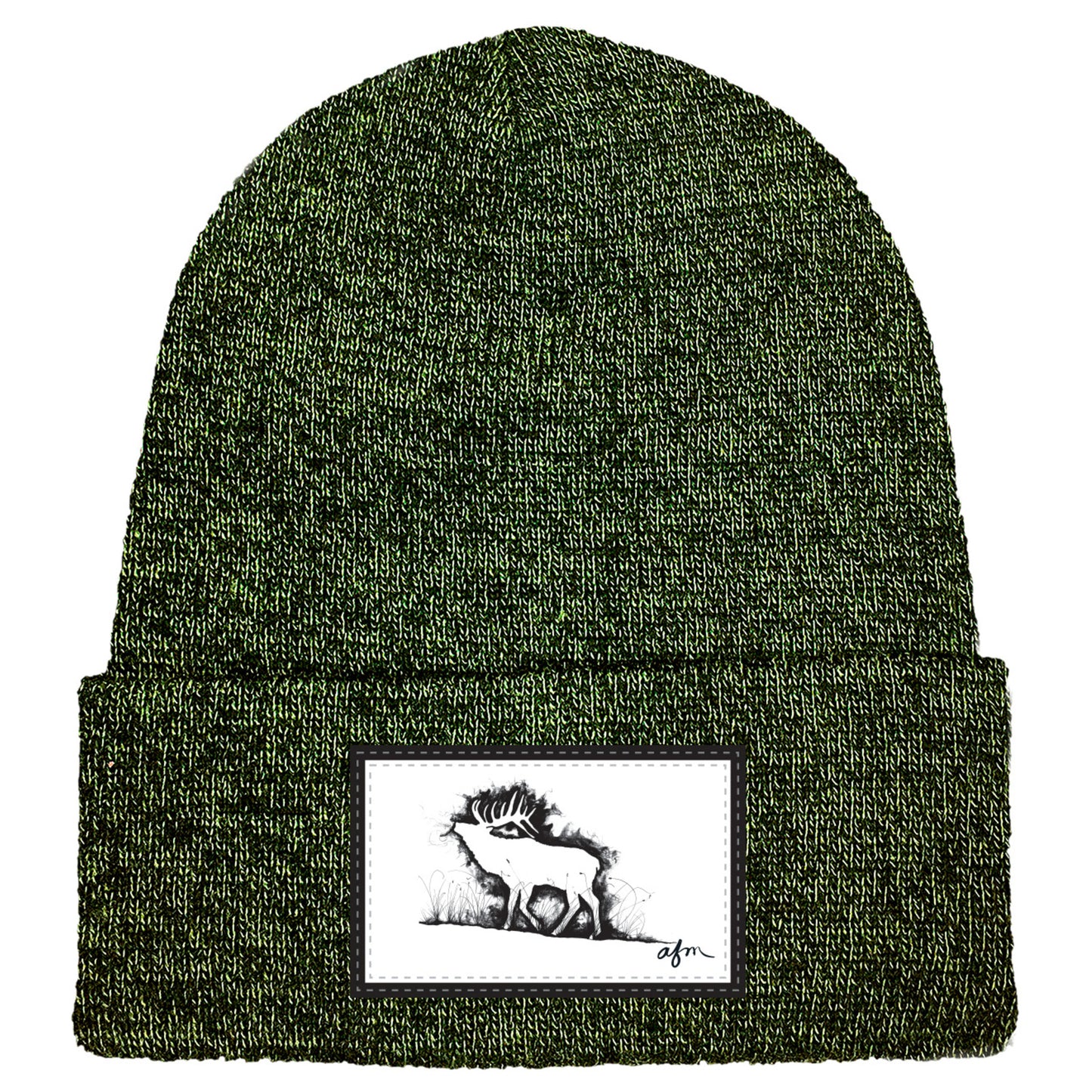 Bull Elk Cuffed Beanie in Marled Olive/Black