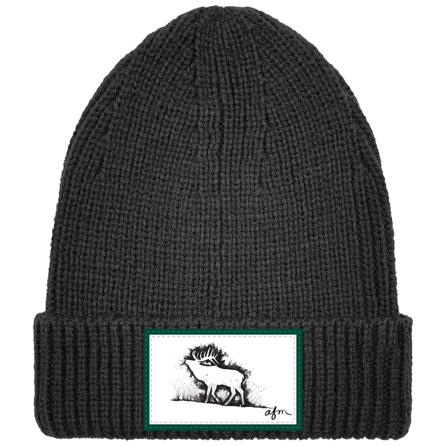 Bull Elk Silhouette Ribbed Cuffed Beanie in Black