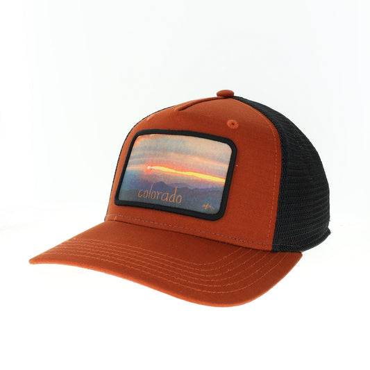 Colorado Mountain Sunset Roadie Trucker Hat in Copper Slub/Black