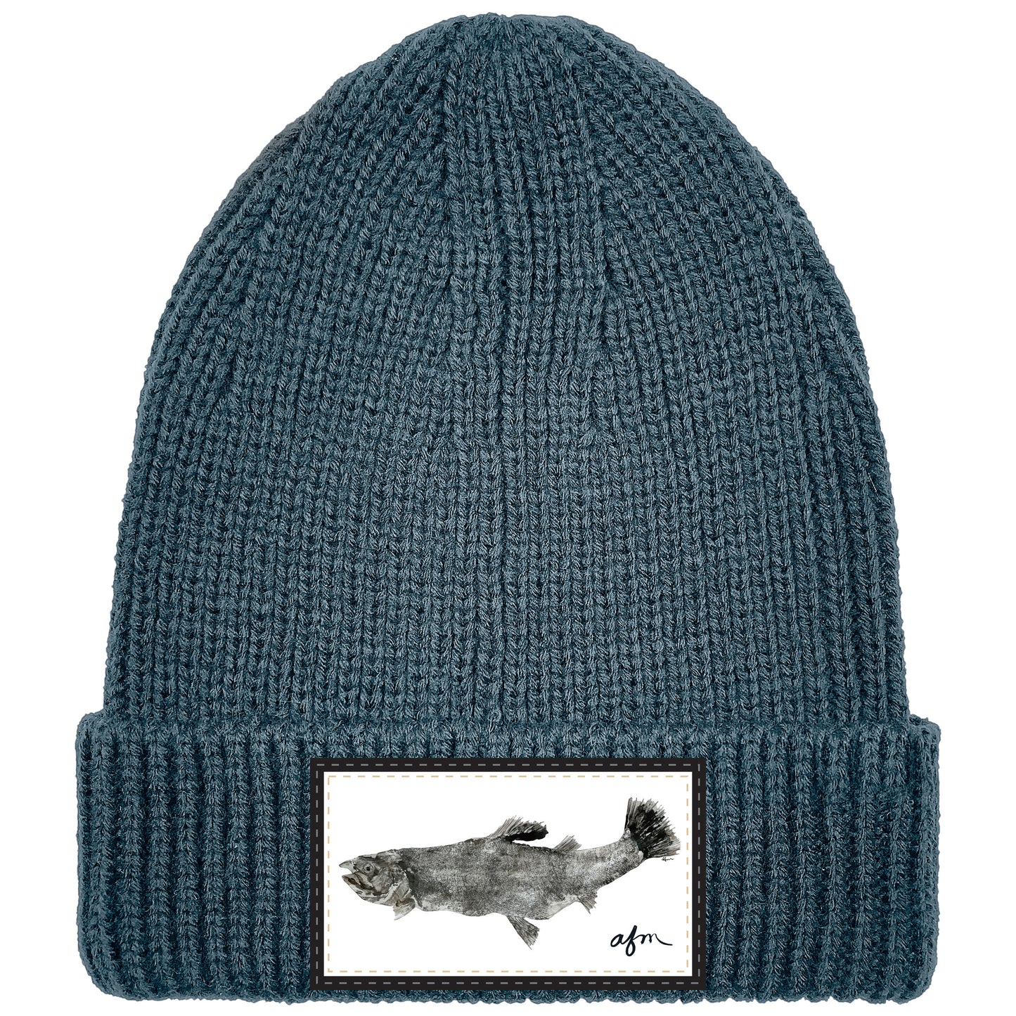 Trout Ribbed Cuffed Beanie in Denim Heather