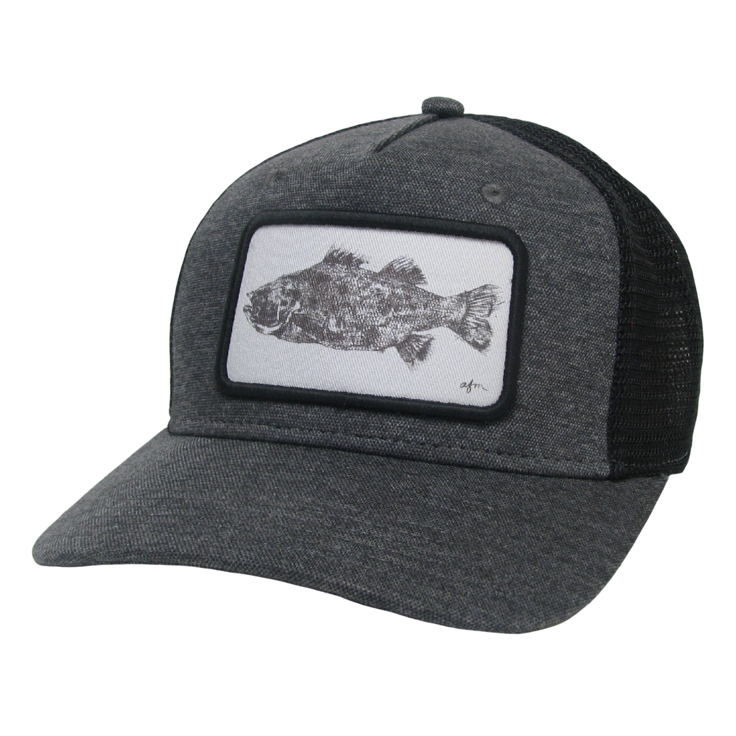 B&W Striped Bass Roadie Trucker Hat in Black/Black