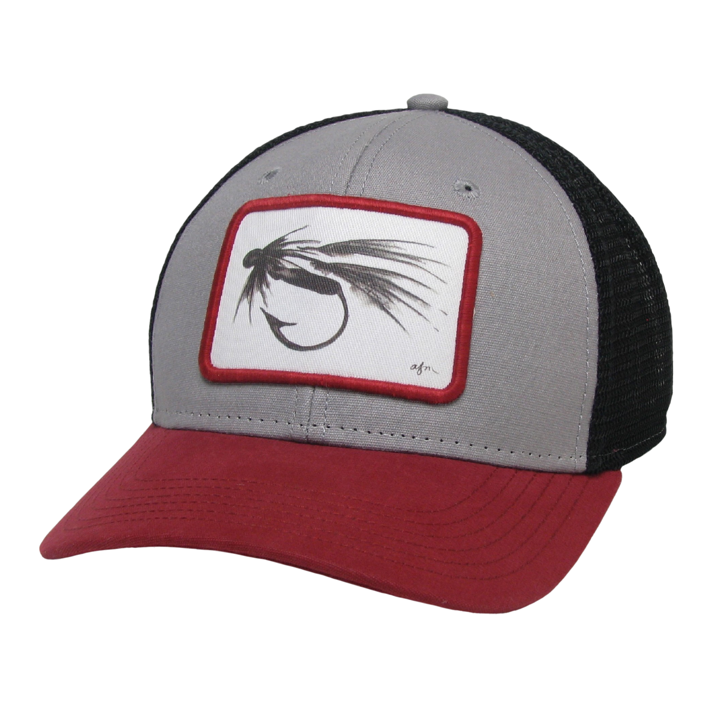 B&W Fly Mid-Pro Trucker Hat in Grey/Burgundy/Black
