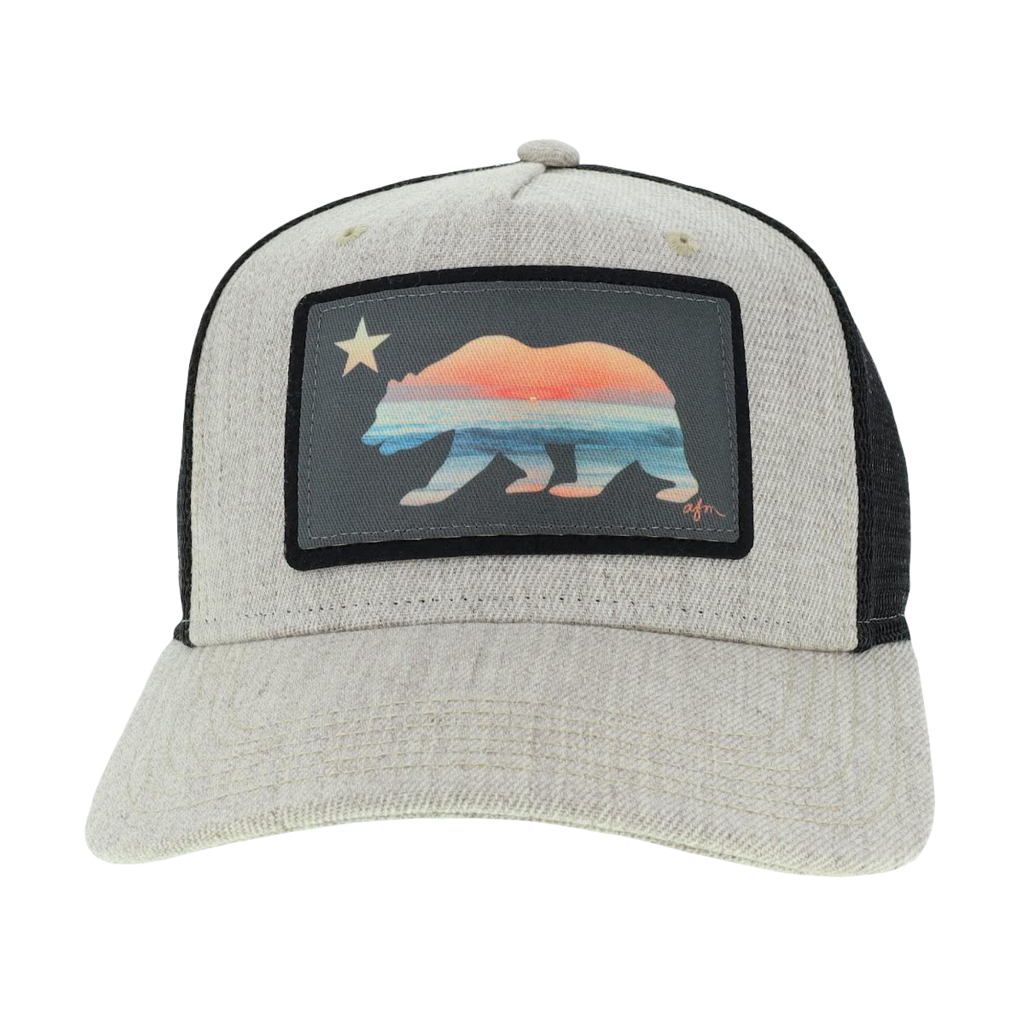 California Bear Roadie Trucker Hat in Heather Tan/Black