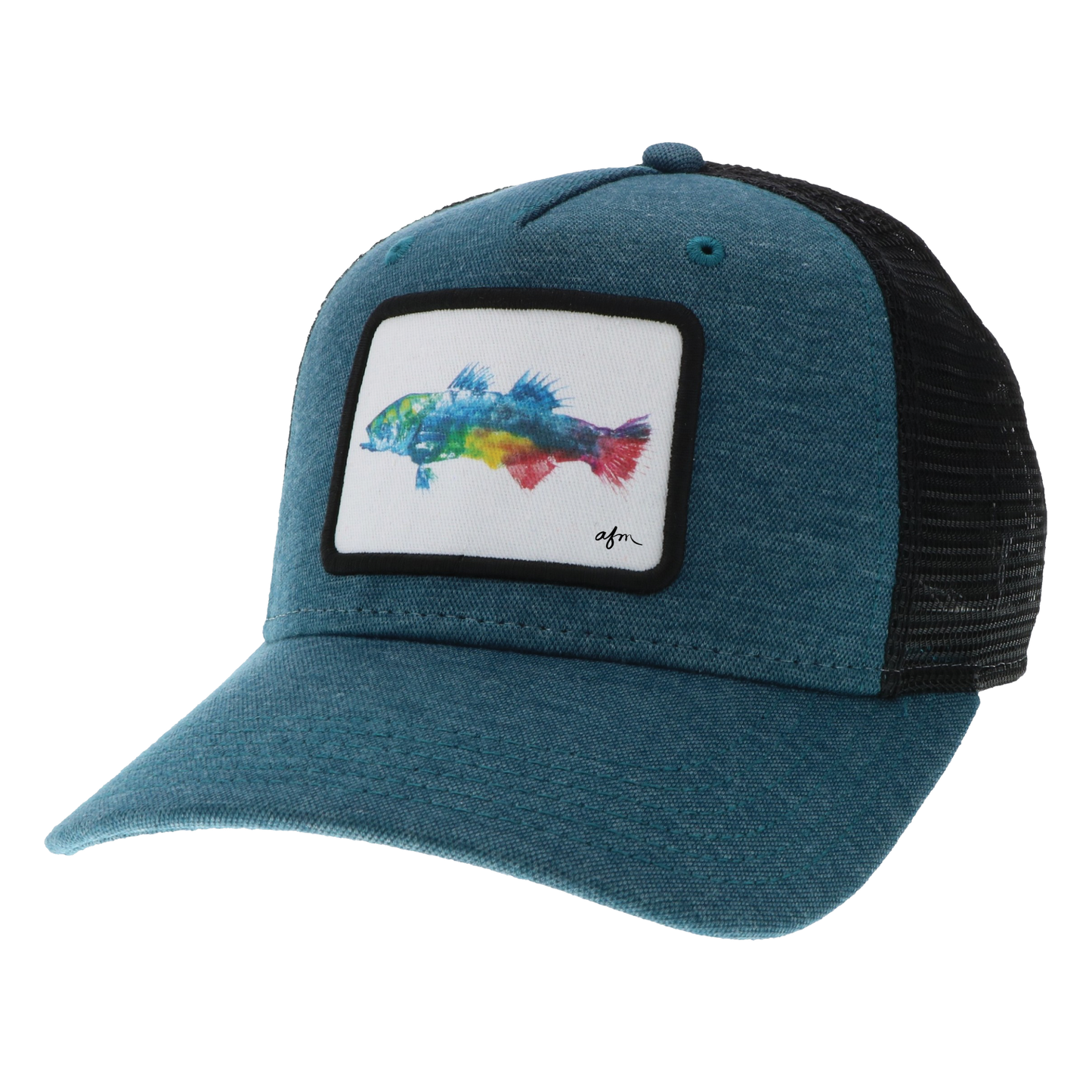 Color Striped Bass Roadie Trucker Hat in Marine Blue/Black