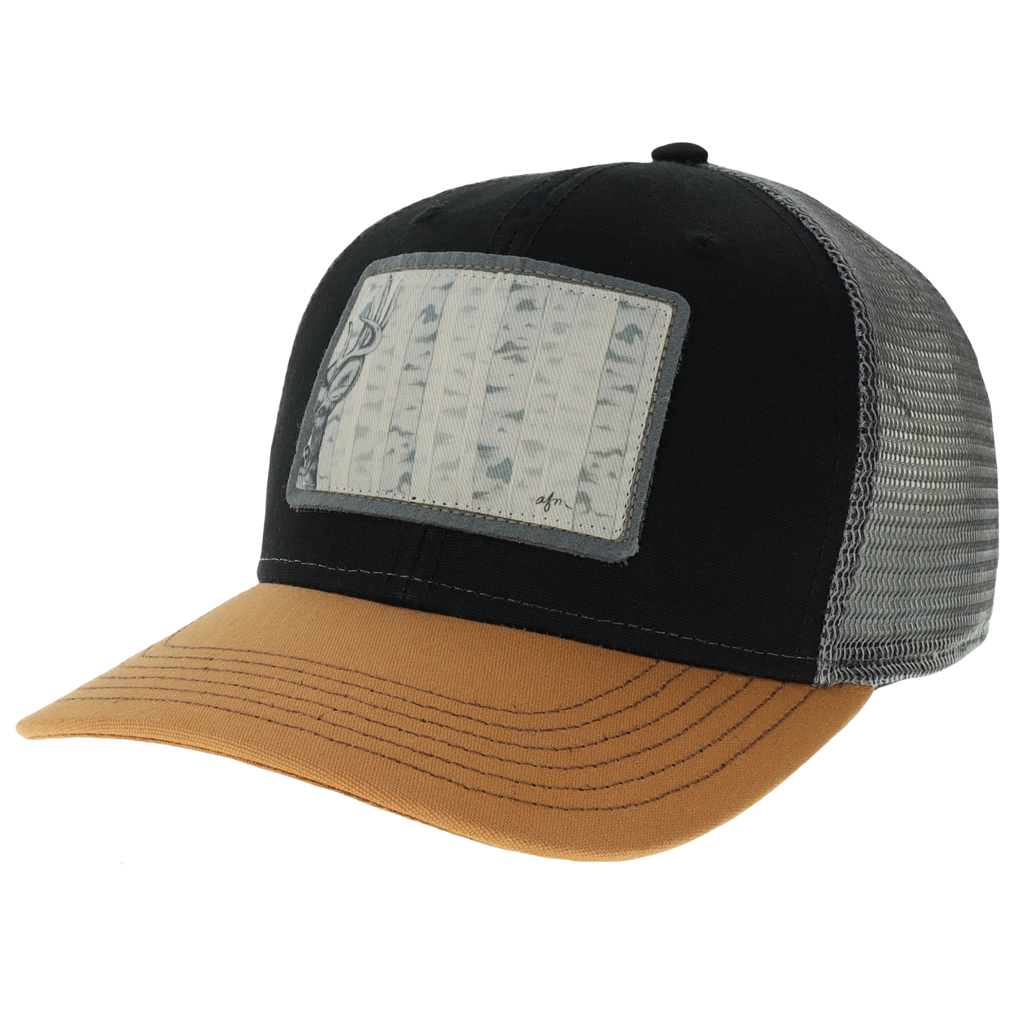 Deer Mid-Pro Trucker Hat in Black/Caramel/Dark Grey
