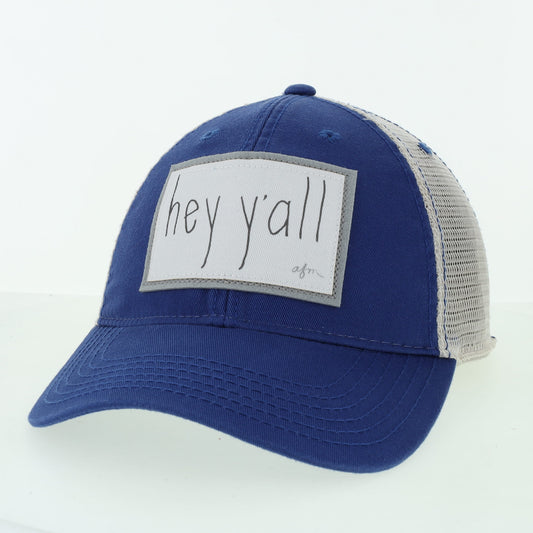 Hey Y'all Relax Twill Trucker Hat in Royal