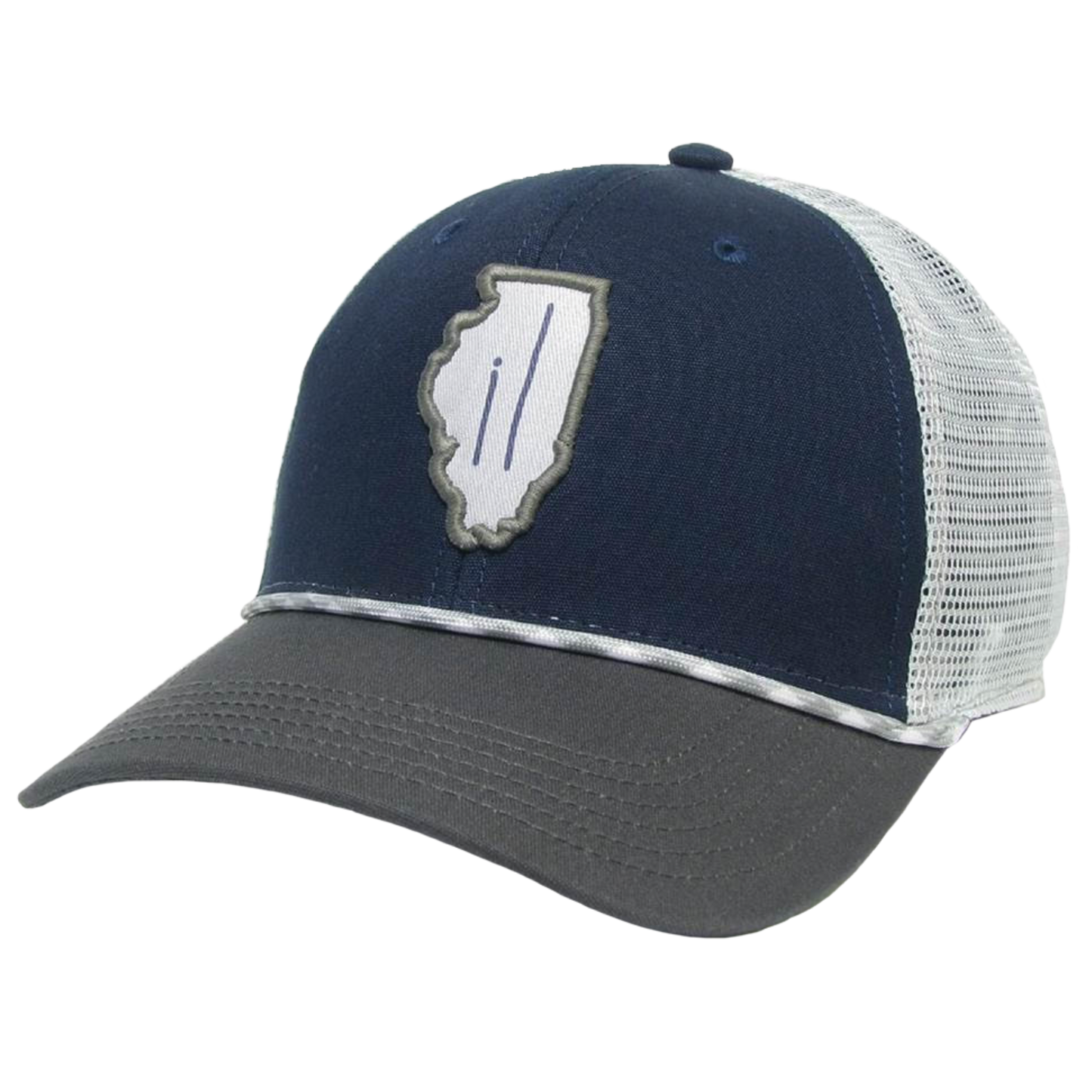 Illinois Mid-Pro Trucker Hat in Navy/Dark Grey/Silver with Rope