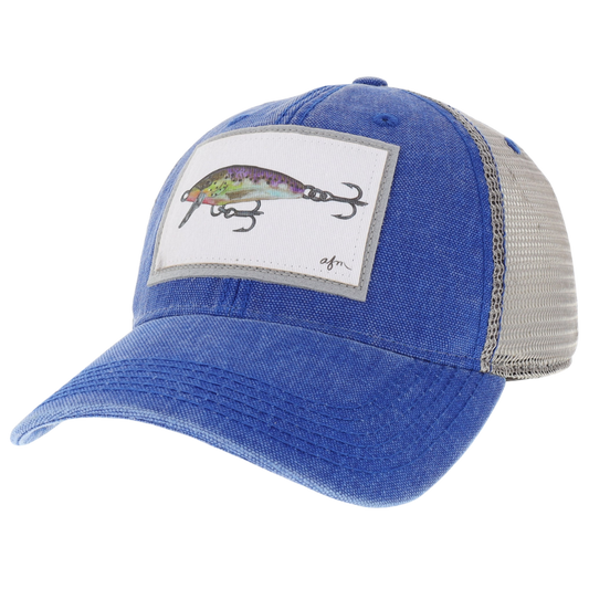 Minnow Lure Dashboard Trucker Hat in Royal Blue/Grey