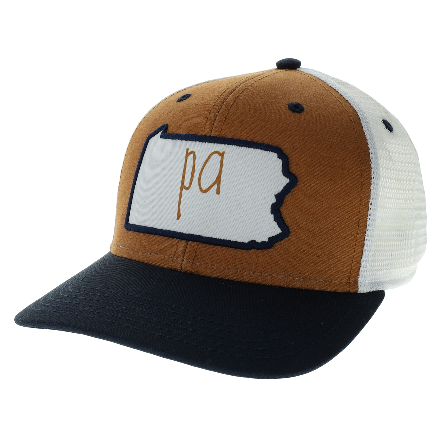 Pennsylvania Mid-Pro Trucker Hat in Camel/Navy/White