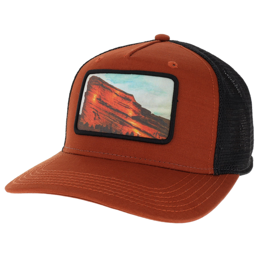 Red Rocks Roadie Trucker Hat in Copper Slub/Black