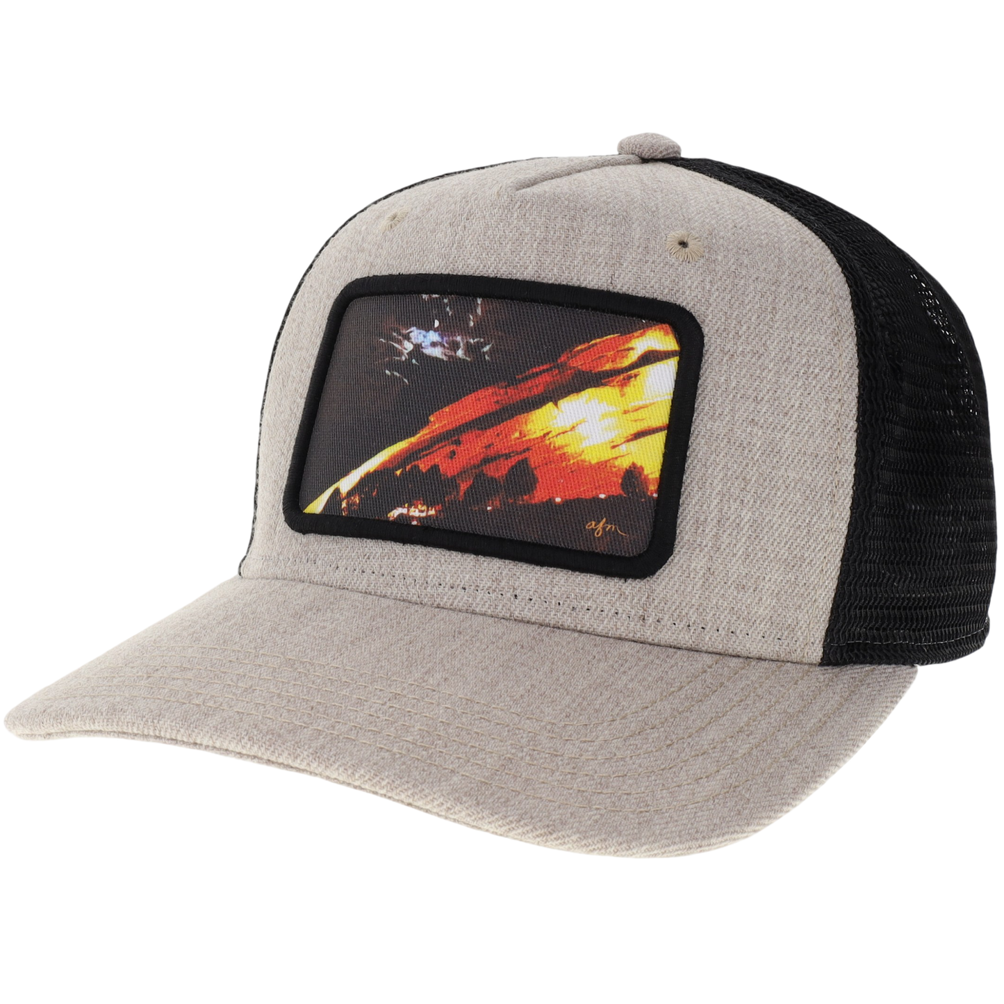 Red Rocks @ Night Roadie Trucker Hat in Heather Tan/Black