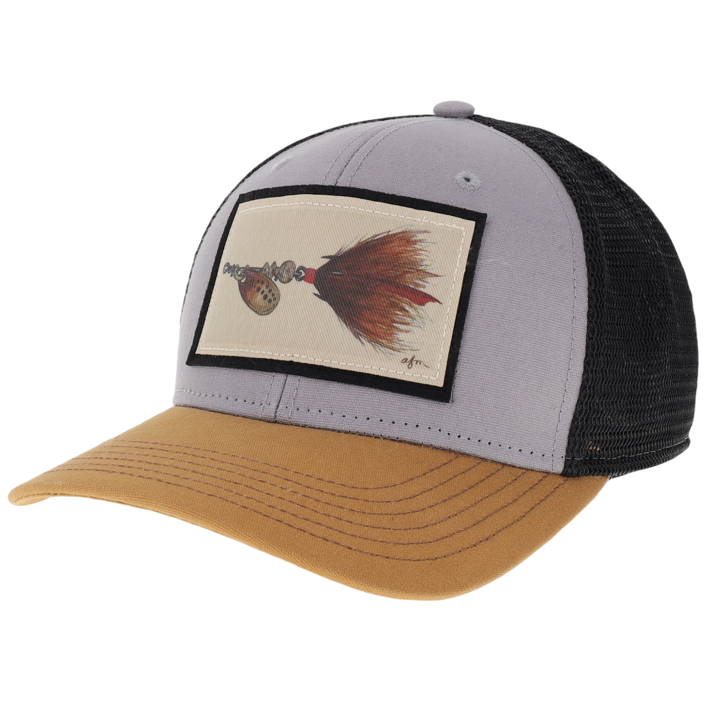 Spinner Lure Mid-Pro Trucker Hat in Grey/Caramel/Black