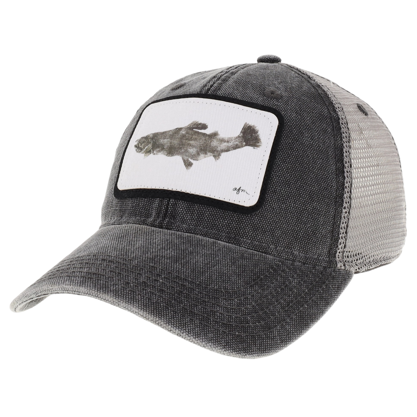Trout Gyotaku Dashboard Trucker Hat in Black/Grey