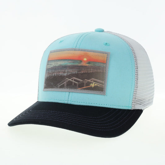 Beach Sunset Mid-Pro Trucker Hat in Mint/Navy/Silver