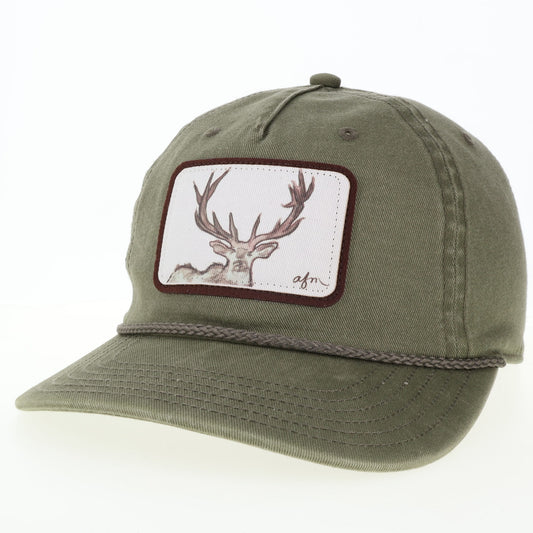 Elk Skully Hat in Olive with Rope