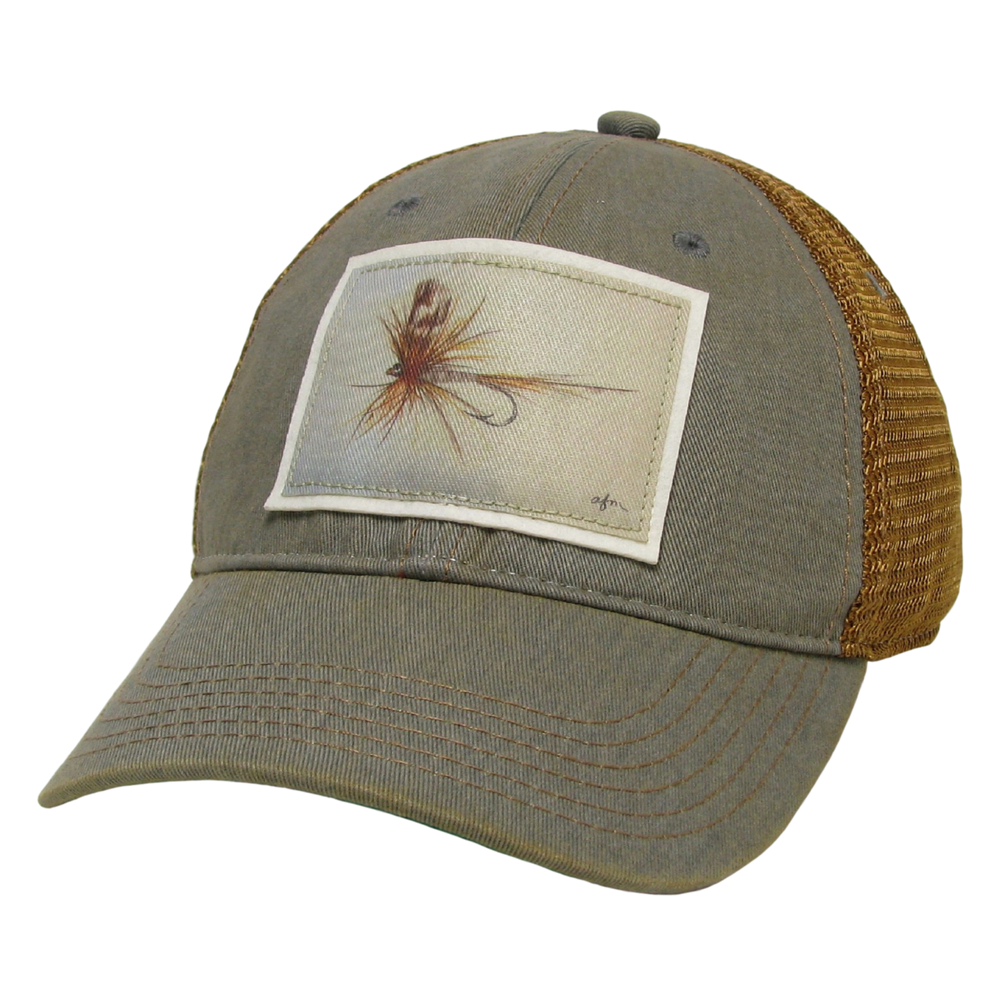 Adams Fly Mid-Pro Trucker Hat in Grey/Caramel/Black/Copper