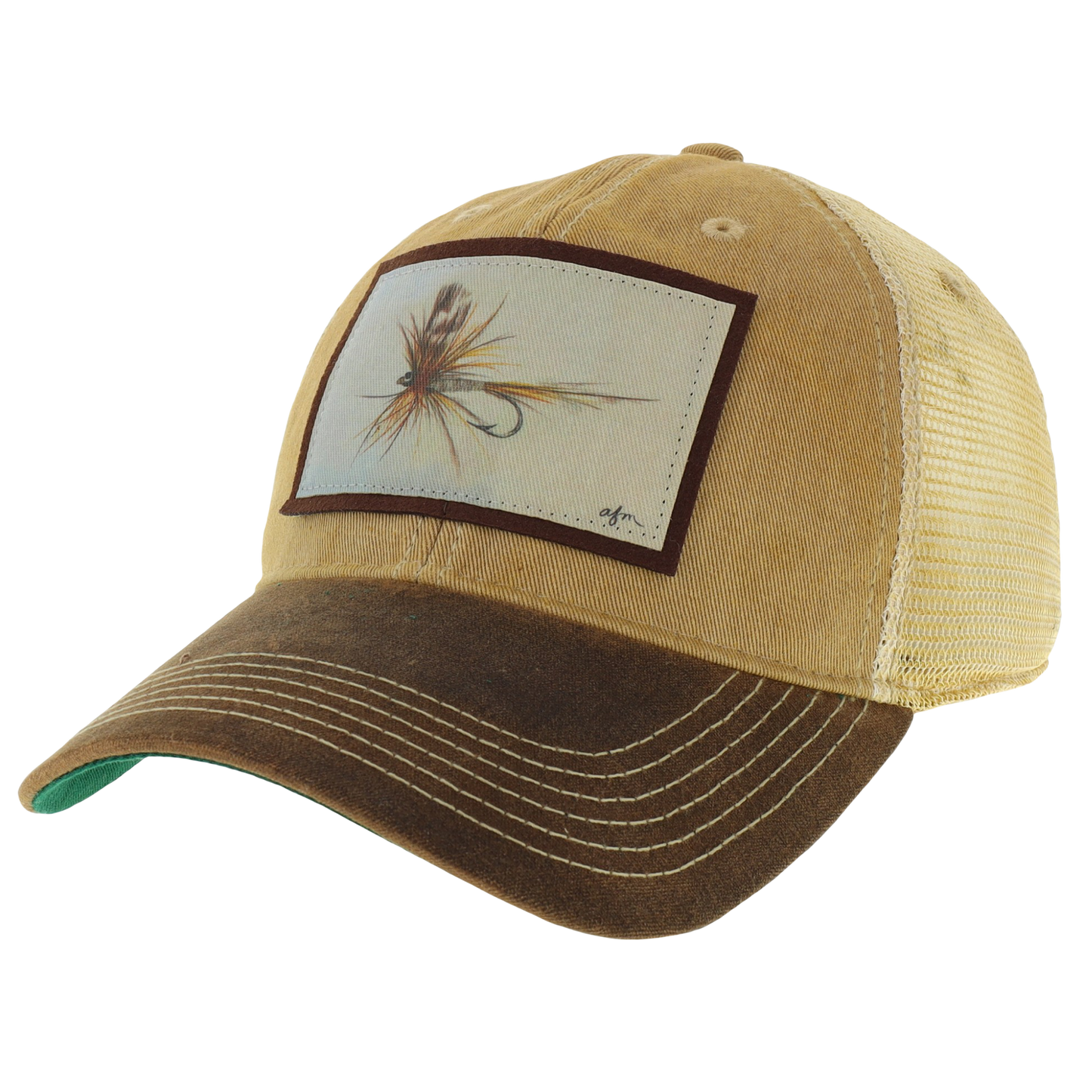 Adams Fly Waxed Cotton Trucker Hat in Khaki/Brown