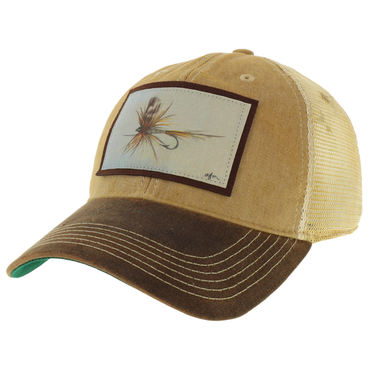 Adams Fly Waxed Cotton Trucker Hat in Khaki/Brown