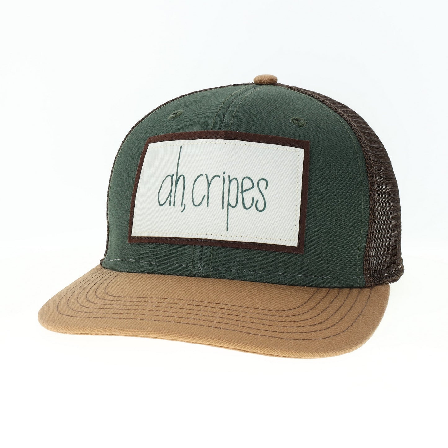Ah, Cripes Mid-Pro Trucker Hat in Dark Green/Camel/Brown