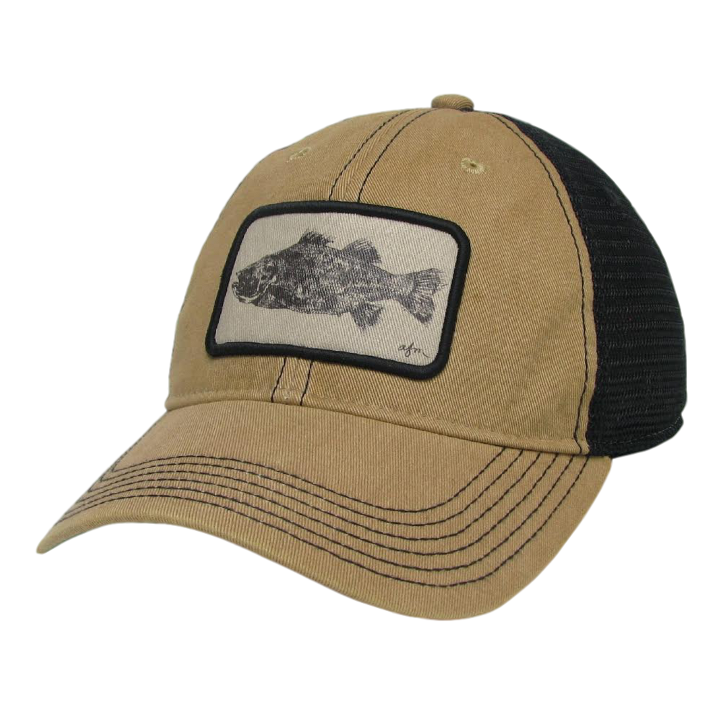 B&W Striped Bass Old Favorite Trucker Hat in Khaki/Black