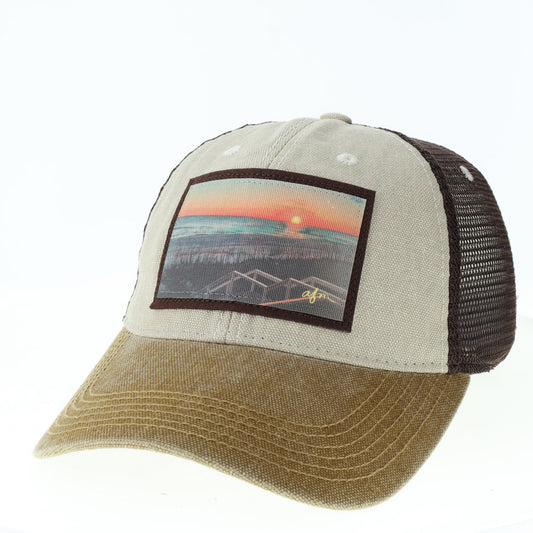 Beach Sunset Dashboard Trucker Hat in Stone/Camel/Brown