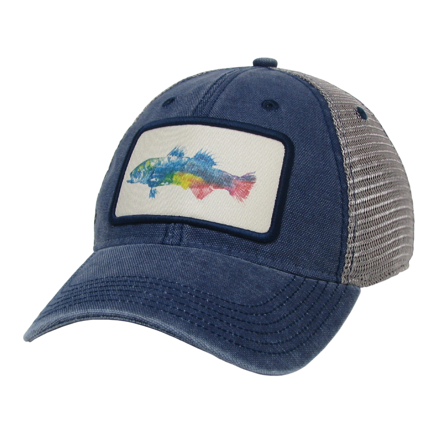 Color Striped Bass Dashboard Trucker Hat in Navy/Grey