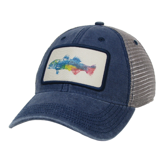 Color Striped Bass Dashboard Trucker Hat in Navy/Grey