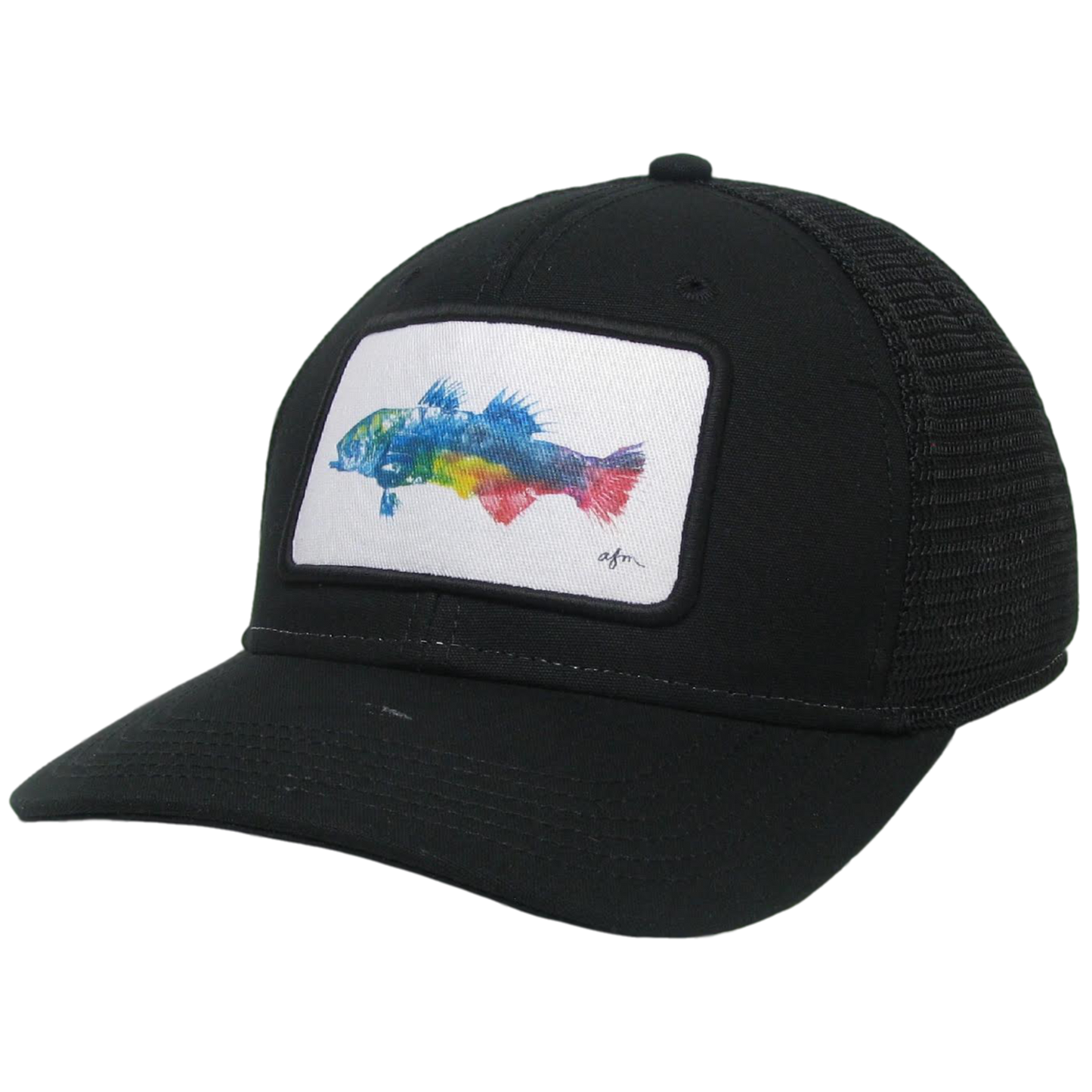 Color Striped Bass Mid-Pro Trucker Hat in Black/Black