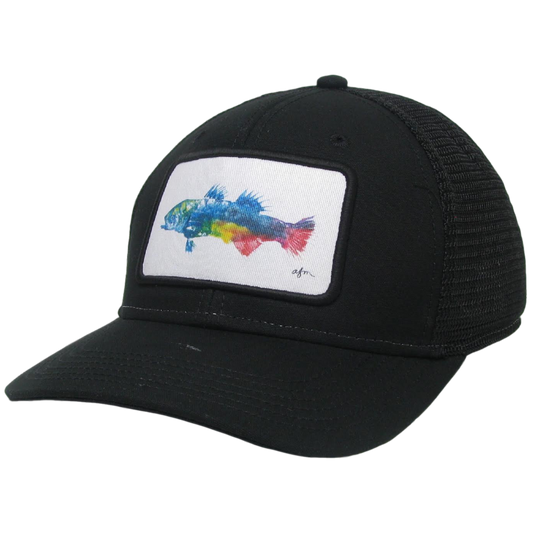 Color Striped Bass Mid-Pro Trucker Hat in Black/Black