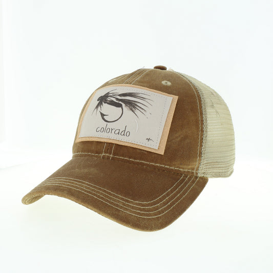 Colorado B&W Fly Waxed Cotton Trucker Hat in Dark Tan/Khaki