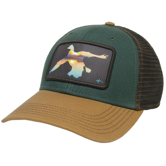 Sunset Duck Mid-Pro Trucker Hat in Dark Green/Camel/Brown