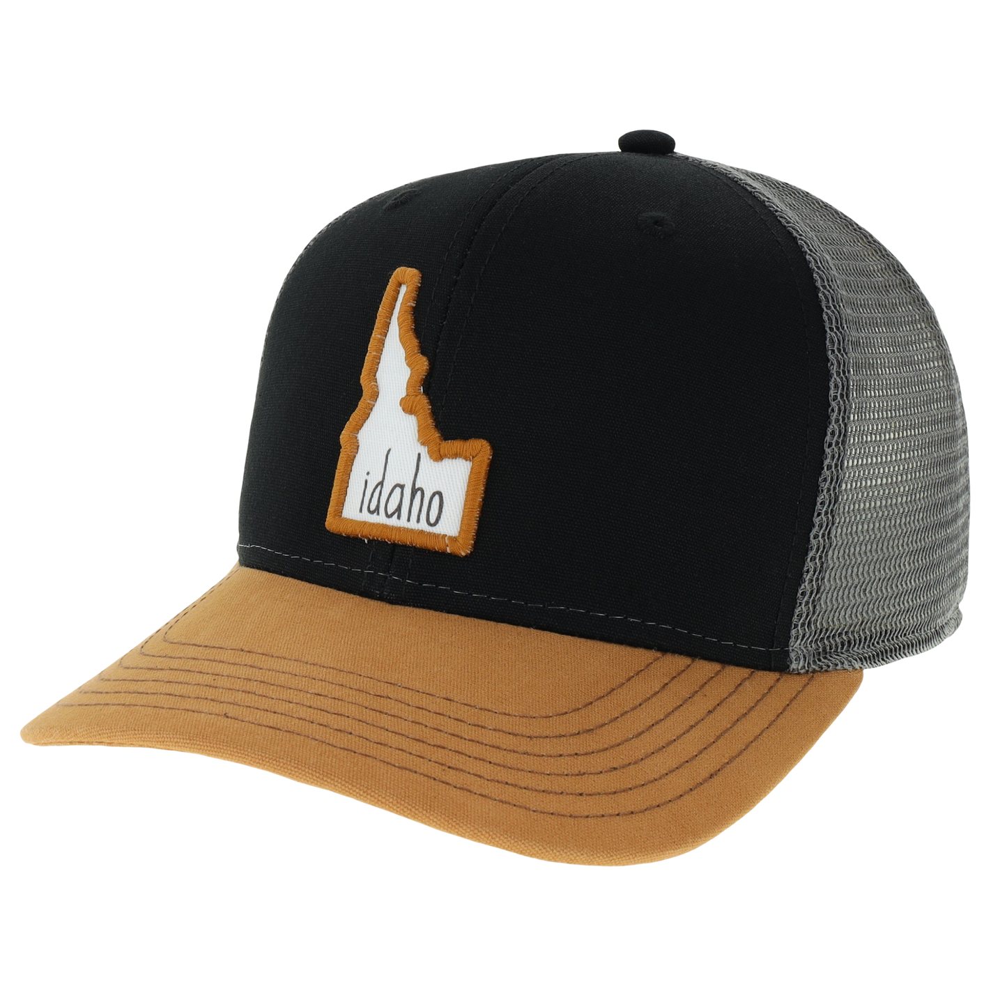 Idaho Mid-Pro Trucker Hat in Black/Caramel/Dark Grey