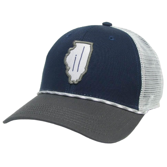 Illinois Mid-Pro Trucker Hat in Navy/Dark Grey/Silver with Rope