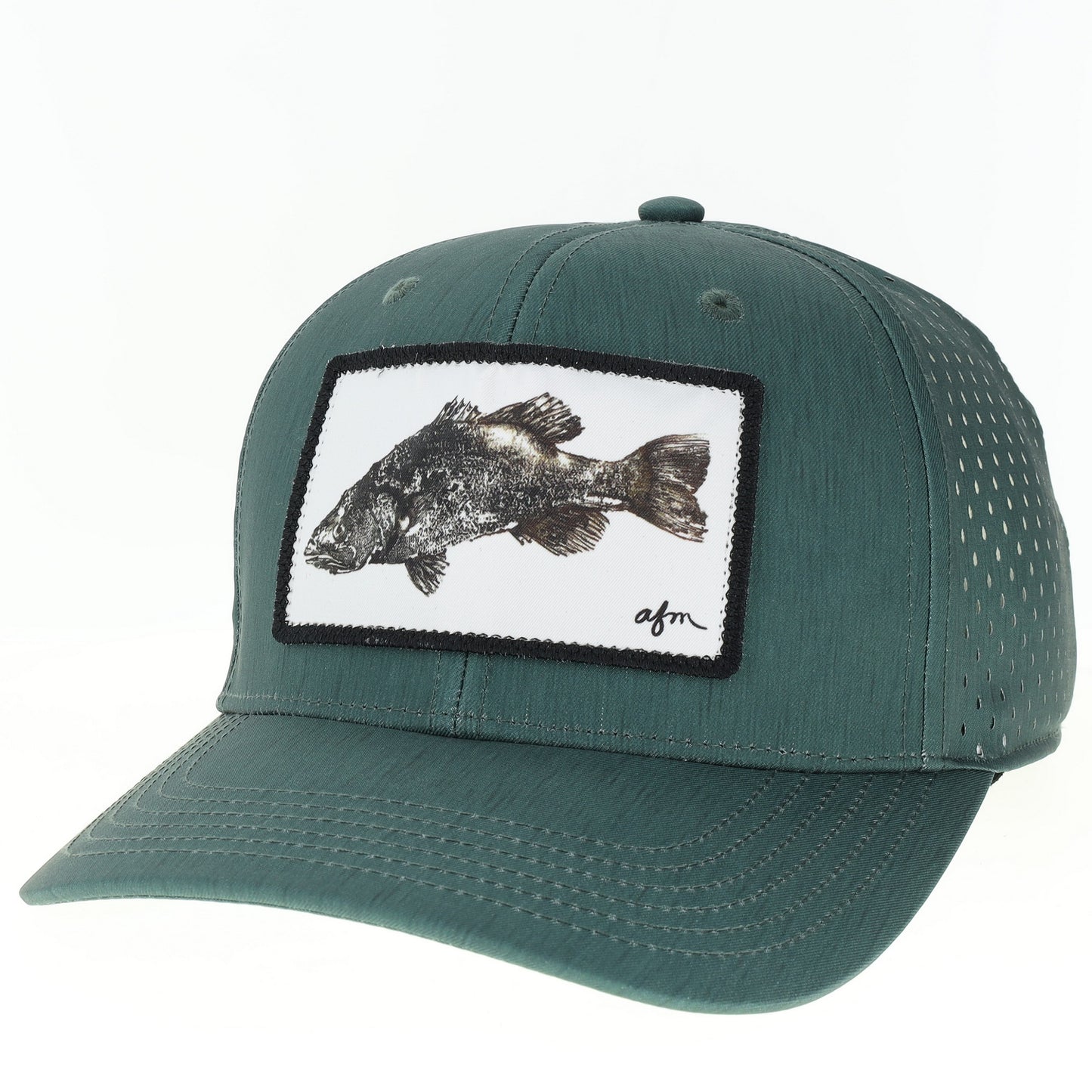 Largemouth Bass Gyotaku Rempa Trucker Hat in Eco Dark Green