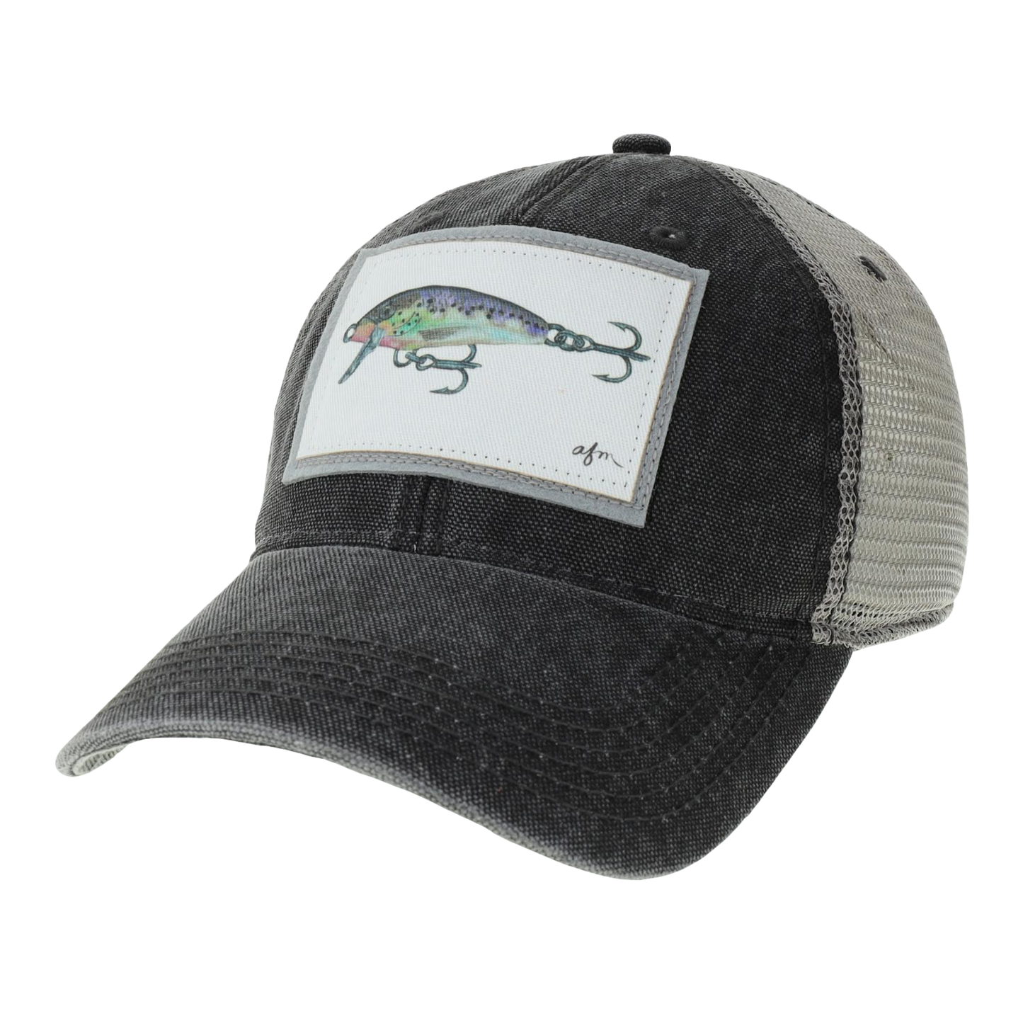 Minnow Lure Dashboard Trucker Hat in Black/Grey