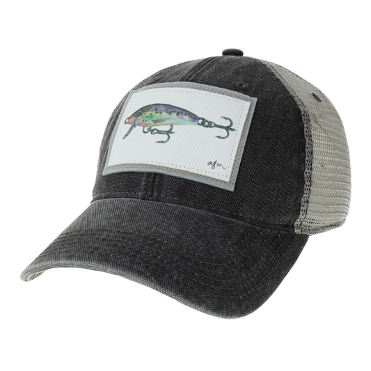 Minnow Lure Dashboard Trucker Hat in Black/Grey