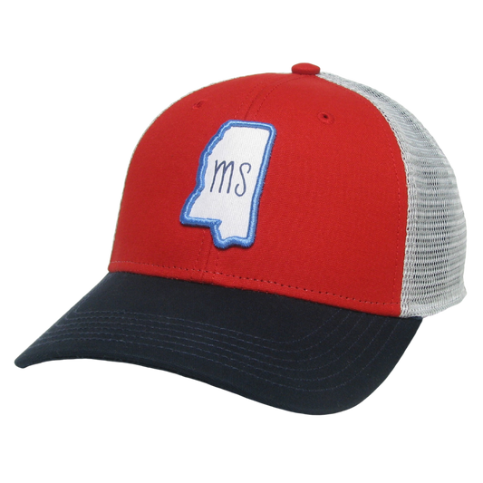 Mississippi Mid-Pro Trucker Hat in Red/Navy/Silver