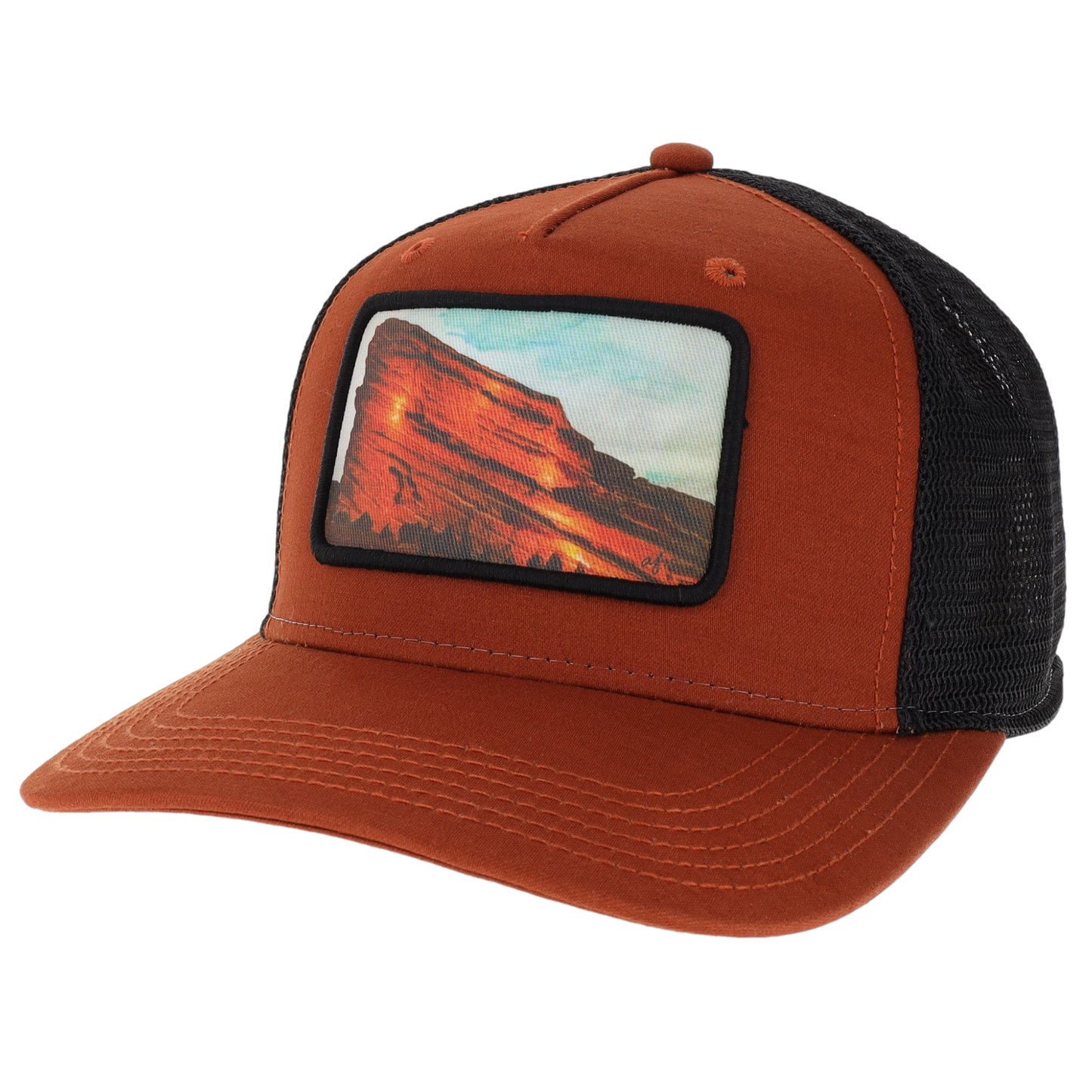 Red Rocks Roadie Trucker Hat in Copper Slub/Black