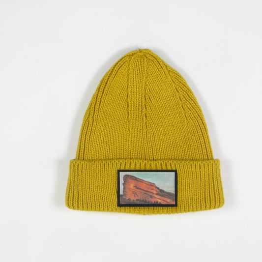 Red Rocks Ribbed Cuffed Beanie in Mustard