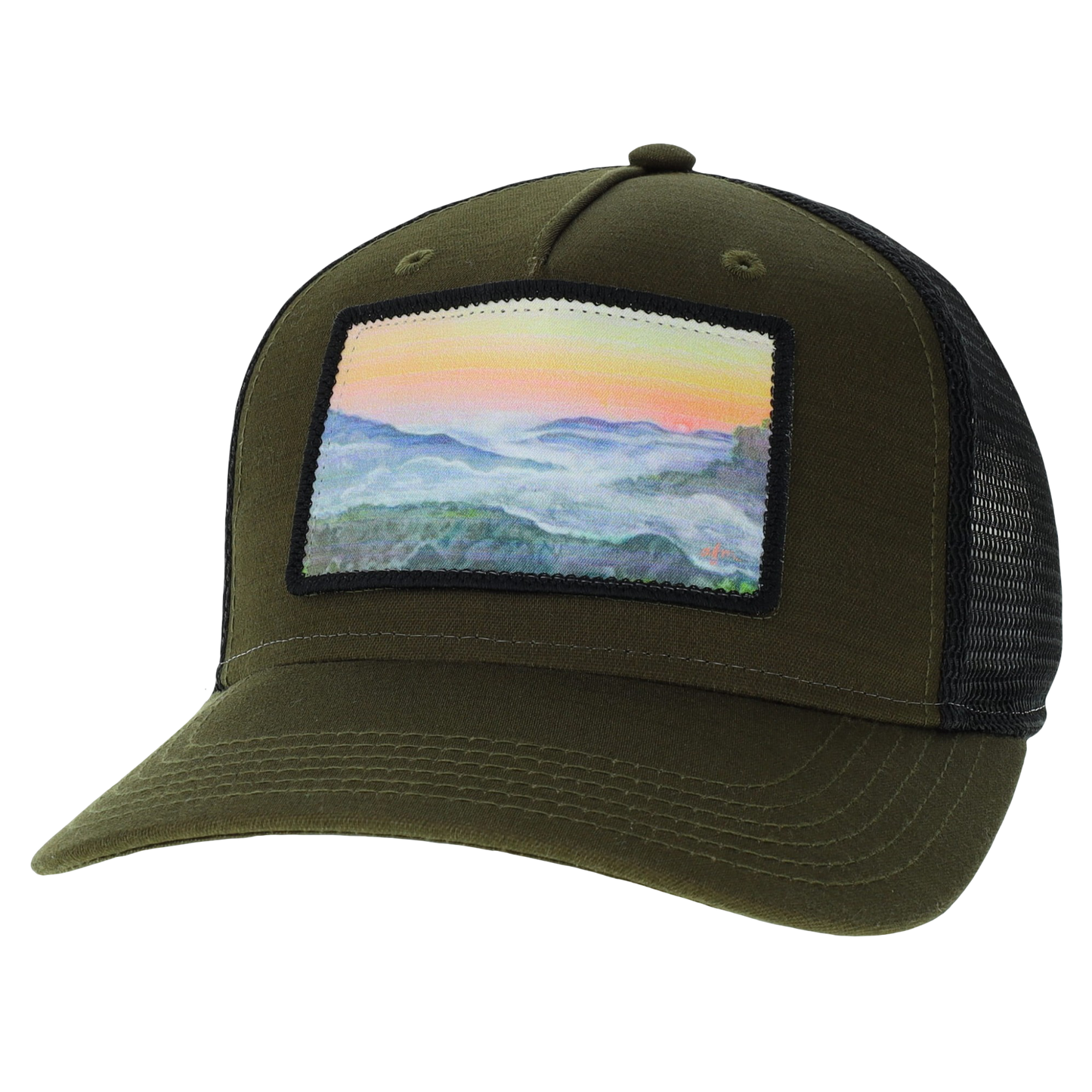 Smokies Roadie Trucker Hat in Olive Slub/Black