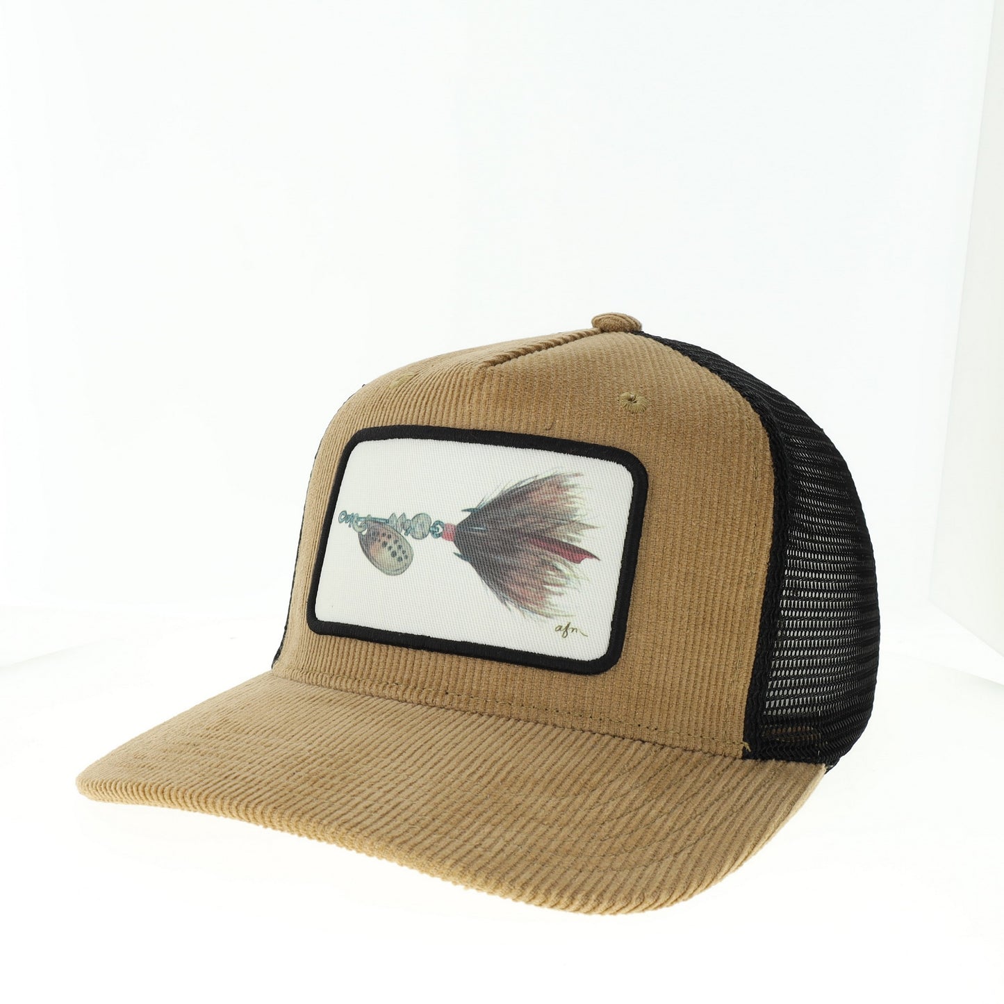 Spinner Lure Roadie Trucker Hat in Corduroy Khaki/Black