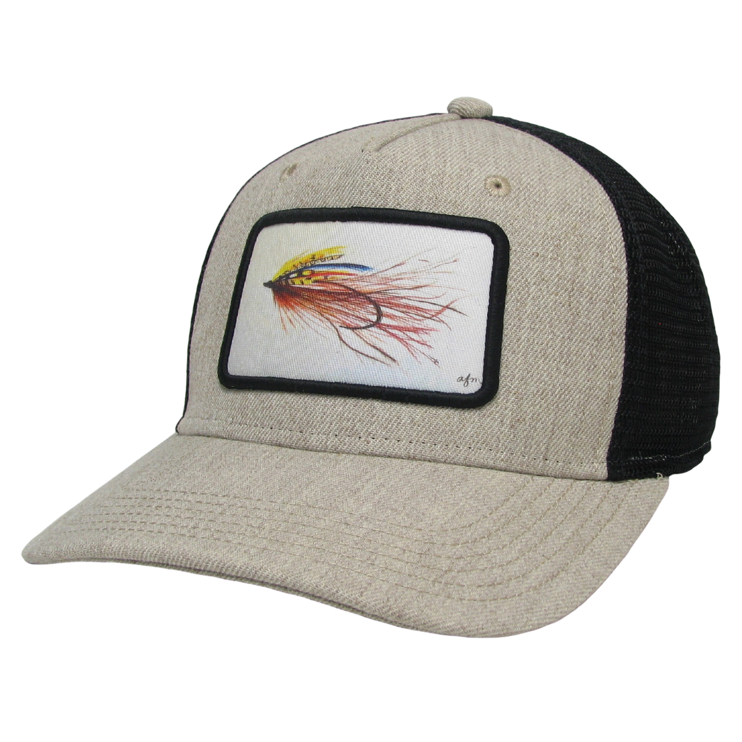 Streamer Fly Roadie Trucker Hat in Heather Tan/Black