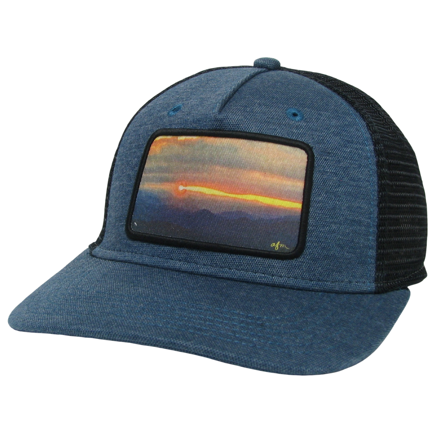 Mountain Sunset Roadie Trucker Hat in Marine Blue/Black