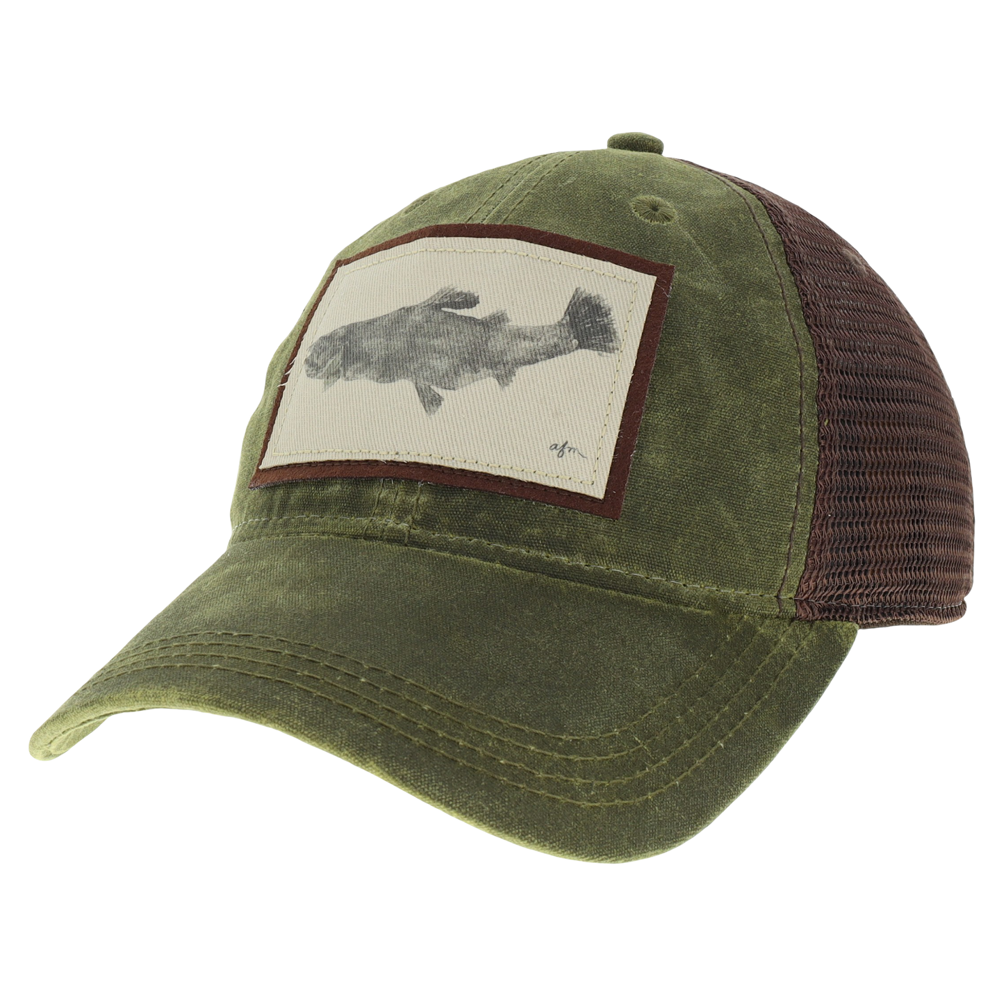 Trout Gyotaku Waxed Trucker Hat in Dark Olive