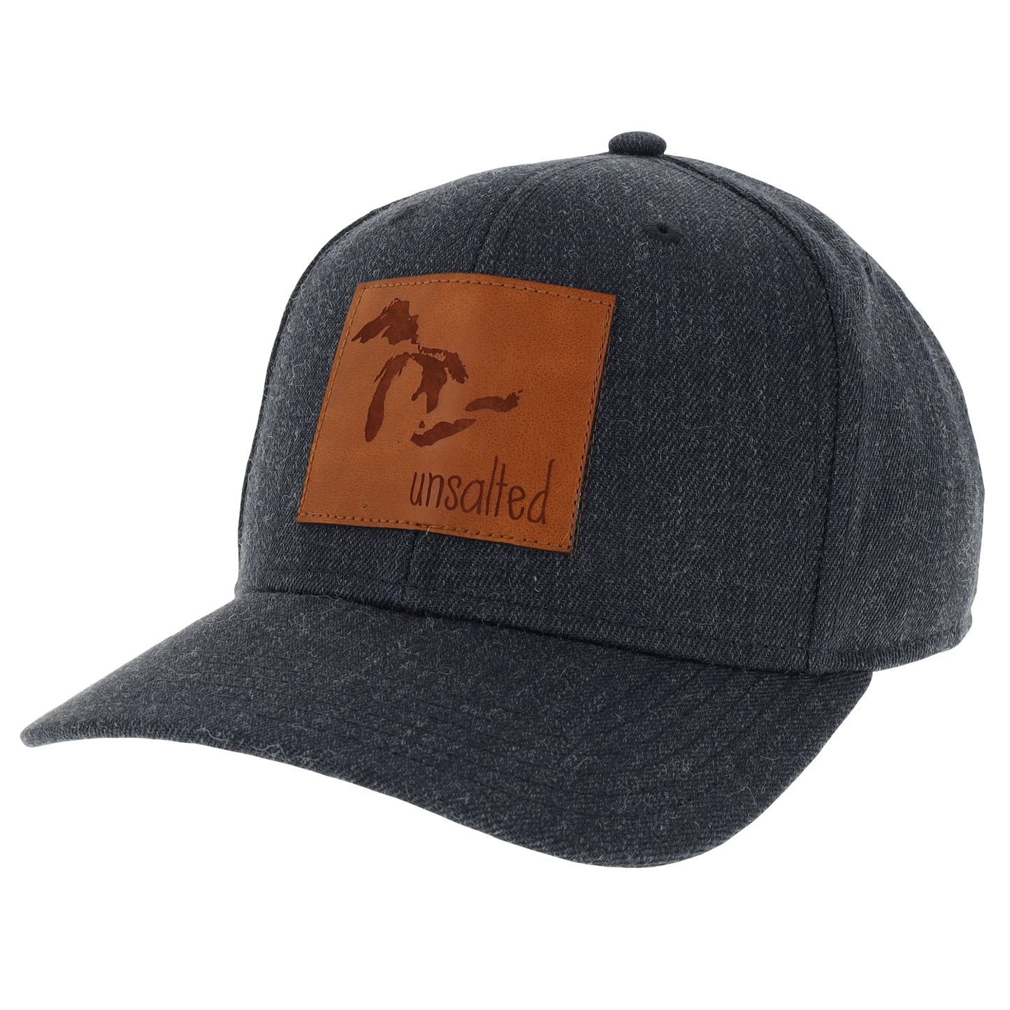 Unsalted Mid-Pro Hat in Heather Navy with Leather Patch
