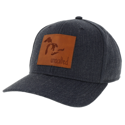 Unsalted Mid-Pro Hat in Heather Navy with Leather Patch