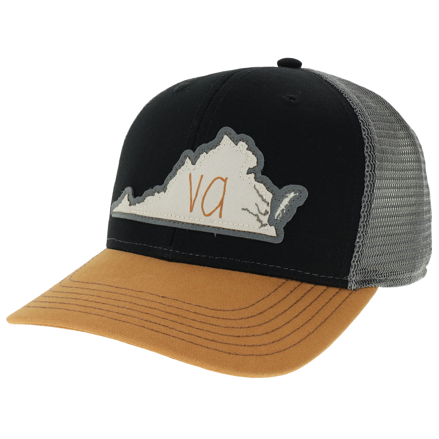 Virginia Mid-Pro Trucker Hat in Black/Caramel/Dark Grey