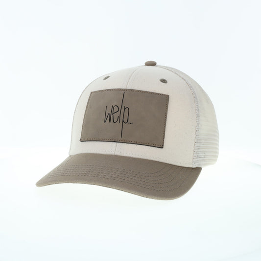 Welp...Mid-Pro Trucker Hat in Stone/Grey Leather Patch