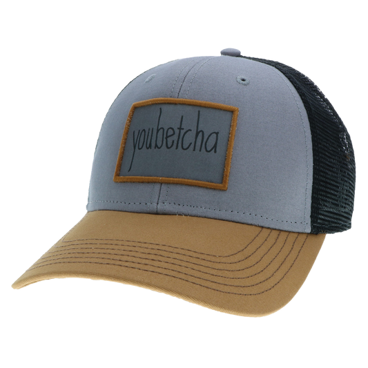 Youbetcha Mid-Pro Trucker Hat in Grey/Caramel/Black